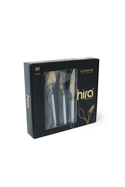 Hira Istanbul Gold - 18 Piece White Pearlescent Spoon and Fork Knife Set