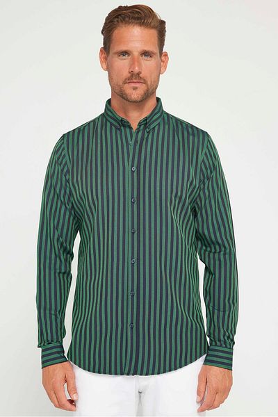Tudors Ανδρικό πουκάμισο - Slim Fit, Μακρυμάνικο, Ριγέ γιακά, Κουμπωτό