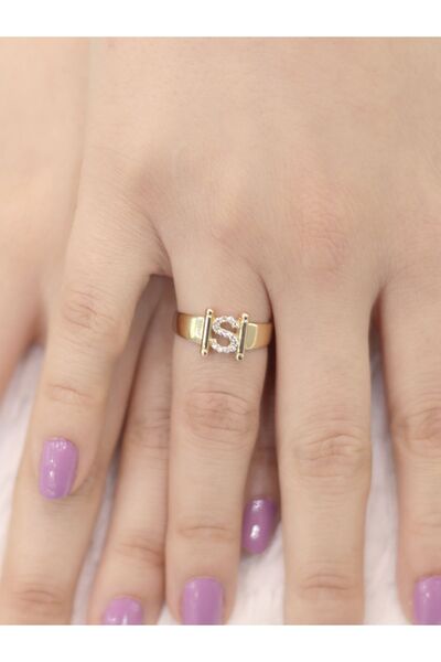 Zeynepli gold & jewelry 14 Ayar Altın Küçük S Harfli Taşlı Yüzük