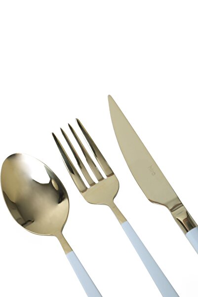 Hira Istanbul Gold - 18 Piece White Pearlescent Spoon and Fork Knife Set