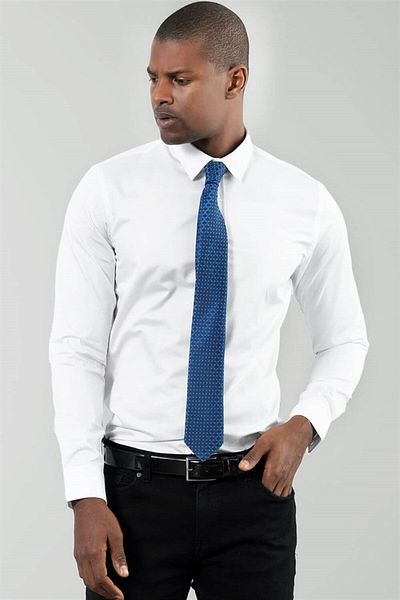 Tudors Slim Fit Μακρυμάνικο Απλό λεπτό βαμβακερό σατινέ ανδρικό πουκάμισο λευκό