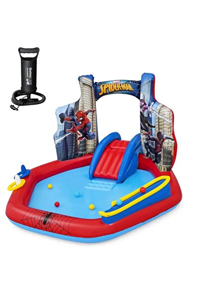 Solemia Pompalı-98793 Spiderman Temalı Kaydıraklı Fıskiyeli AquaPark Şişme Eğ...