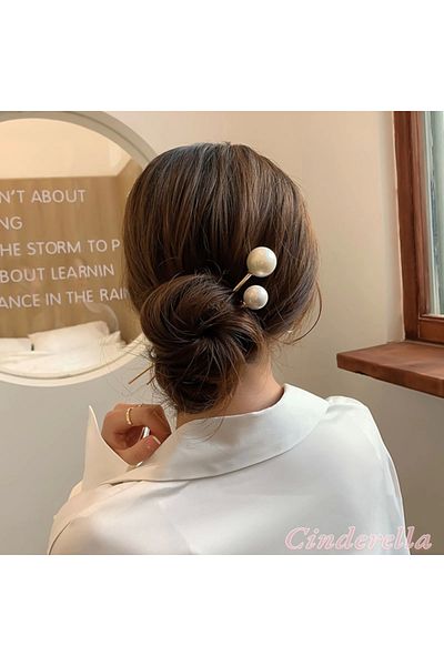 Cinderella New Season Γυναικείο μαρμάρινο κόμπο με μαργαριτάρια - Μεσαίο μεταλλικό ραβδί με μαργαριτάρια χρυσό