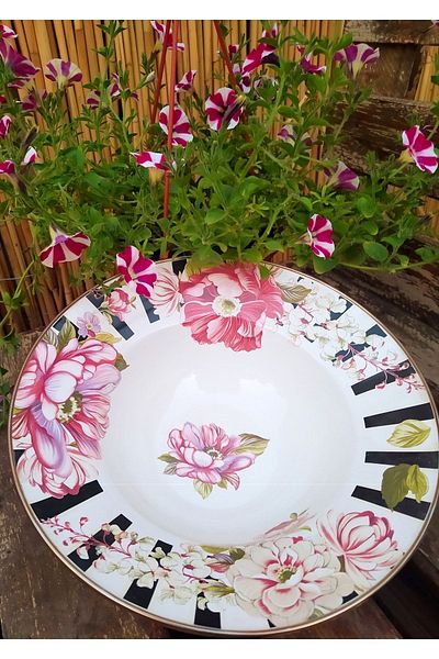 Miss Betty Marbled Checkerboard Enamel Pasta Plate Deep Fruit Bowl