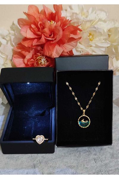 HKN AVM ACCESSORİES خاتم العلاقة الخطيرة وقلادة الحوت في صندوق مضيء - تصميم الخاتم والحوت