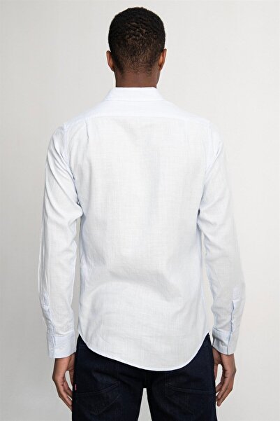 Tudors Slim Fit férfi karcsúsított hosszú ujjú 100% pamut vászon textúra gombos galléros kék ing