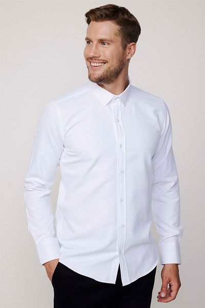 Tudors Λευκό Slim Fit μοντέρνο ανδρικό πουκάμισο - Μακρυμάνικο, Βαμβακερό, Easy Iron