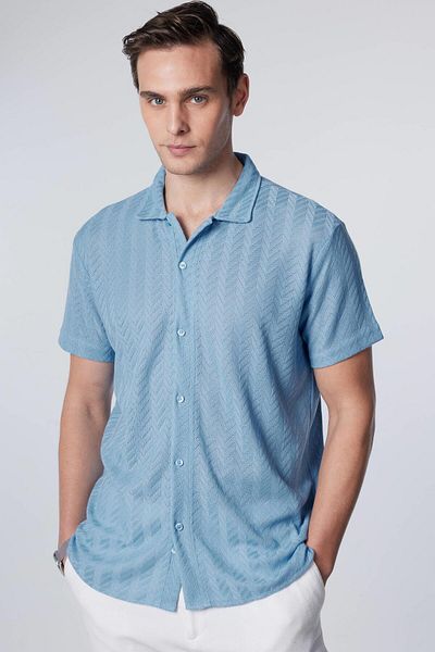Tudors Καλοκαιρινό μπλουζάκι Slim Fit - κοντό μανίκι, αναπνεύσιμο, πλεκτή υφή, σχέδιο Dobby