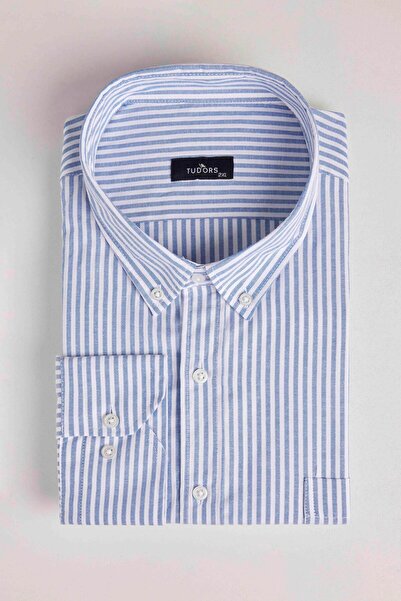Tudors Cămașă albastră cu mânecă lungă, cu dungi mari, pentru bărbați