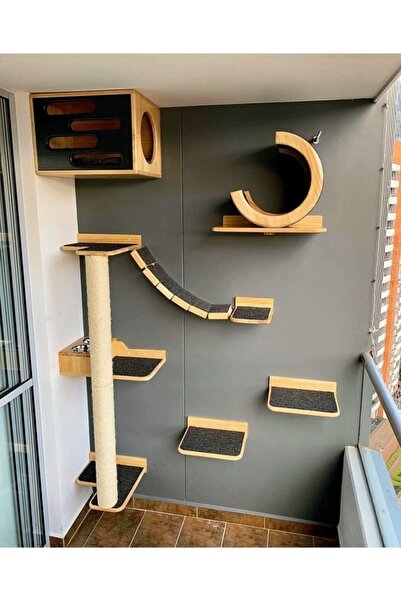 Arzu Wood Ahşap Kedi Tırmanma Basamağı & Kedi Evi Parkur Ev
