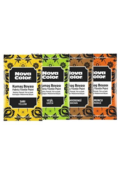 Nova Color Fabric Textile Toz Tekstil Kumaş Boyası Kıyafet Elbise Çanta Ayakkabı Pantolon 12gr Tüm Renkler Set