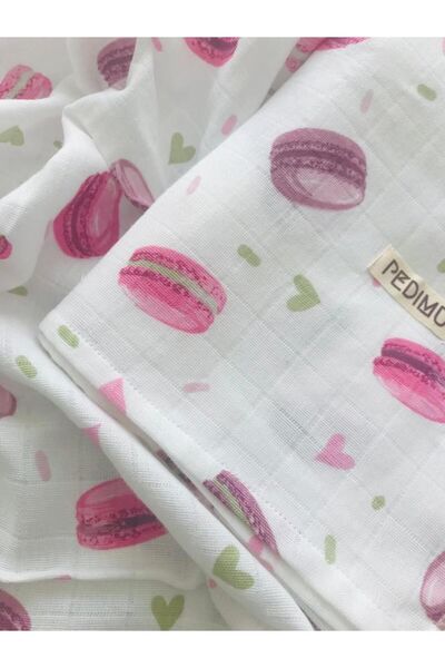Pedimu Macaron Patterned Muslin Blanket Organic Pink Muslin Baby Blanket