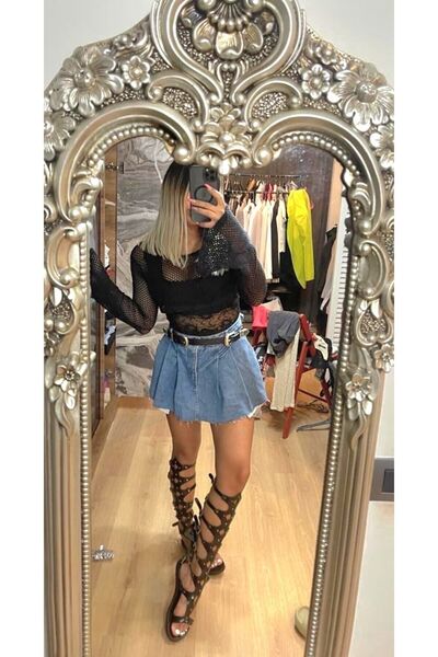 Bostini Sandals Deri Kösele Uzun Gladyatör Sandalet