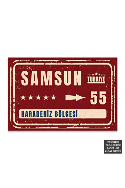 Hayal Poster PT1141 - Samsun Şehir Tabelası Retro Mdf Ahşap Poster (20x30cm)