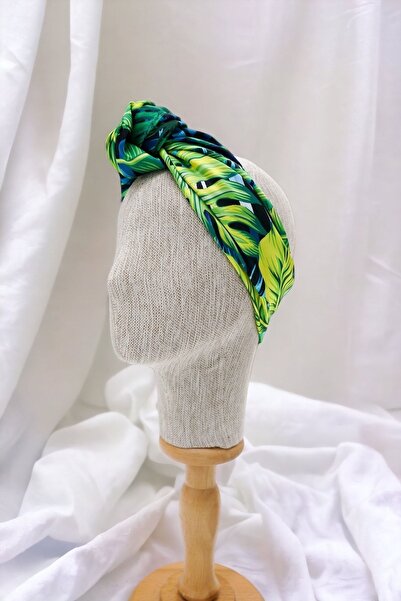 pistore Bandană din satin cu model tropical Culori verzi vibrante Batista col...