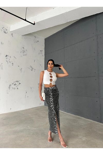 Zeo Basic Leopard Patterned Maxi Skirt