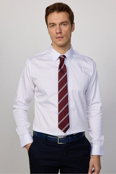 Tudors Бяла мъжка риза Slim Fit с дълъг ръкав и памучна ликра