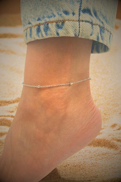PlnDesign Silver Colored Single Anklet - Summer Fashion, Beach Set, Casual Elegance