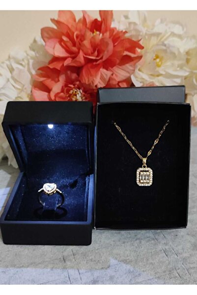 HKN AVM ACCESSORİES Işıklı Kutuda yüzük Baget Kolye Set Ciddi Ilişki Yüzüğü