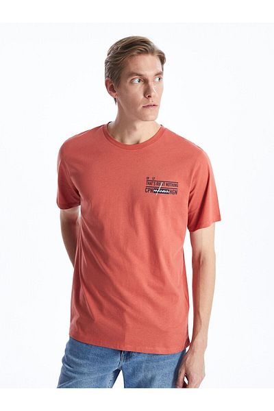 LC Waikiki T-shirt męski z czesanej bawełny z nadrukiem – okrągły dekolt, krótki rękaw