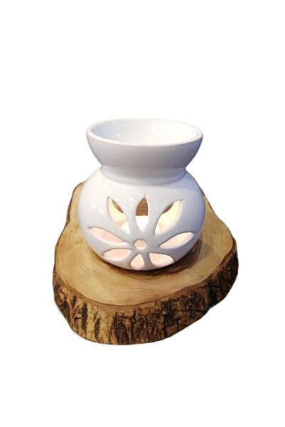 Gül Çini Takı Lotus Motifli Beyaz Seramik Buhurdanlık