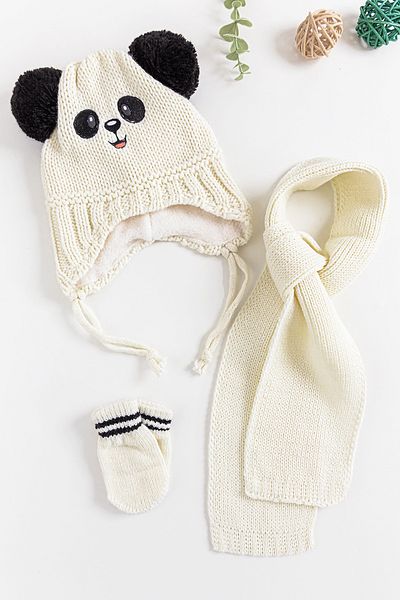 Babymod Panda Figured 0-18 Months Baby Boy Scarf Beanie Gloves Set