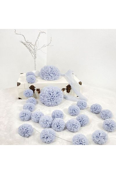 PAMUKA Blue Tulle Mini Pompom Banner - Sky Blue