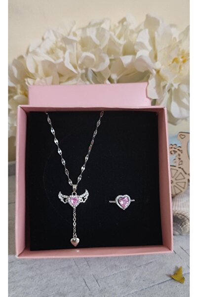 HKN AVM ACCESSORİES Çelik Gümüş Kalp Yüzük Kolye Ciddi Ilişki Yüzük yılbaşı s...