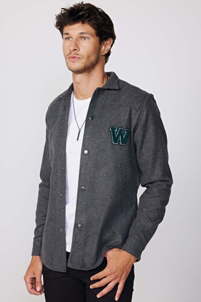 Tudors Сlim Fit довгий рукав кашемір з ґудзиками та емблемою, прямий зимовий чоловічий сірий сорочка