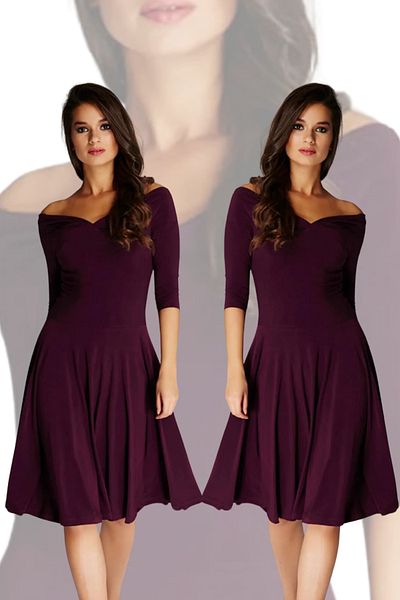 Laranor Women's Plum Colored Dress - Off-the-Shoulder, Day and Night Elegance 13k020