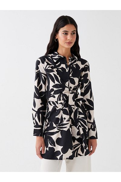 LC Waikiki Lcwaıkı Classic - Guler cămașă cu mânecă lungă cu imprimeu floral pentru femei