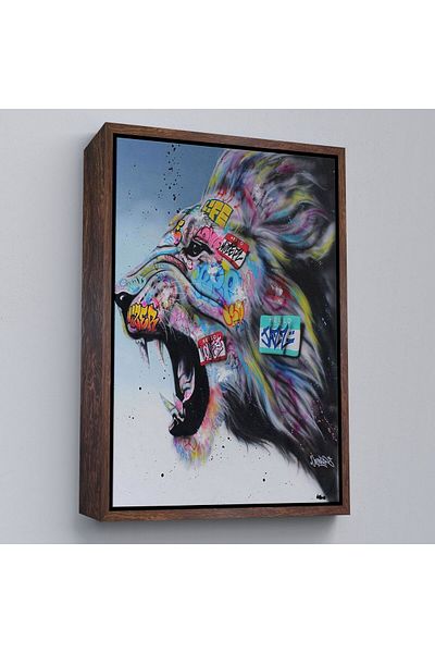 Harita Sepeti Πλαίσιο Πολύχρωμο Ζωγραφική σε καμβά Lion Roaring, Pop Art, Street Art-5316