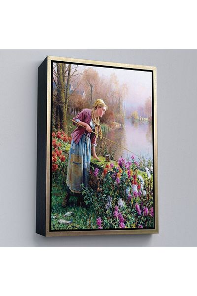 Harita Sepeti Pictură decorativă de perete pentru fată de țară rusă pe marginea râului cu cadru-6165