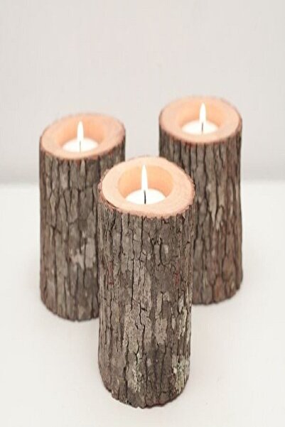 Shark 3 Lü Doğal Kütük Mumluk