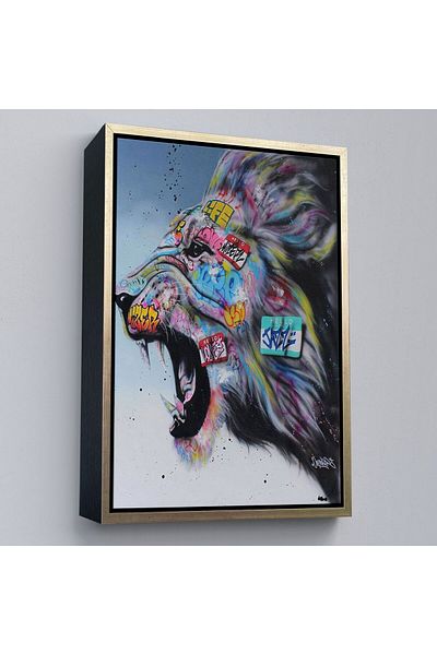 Harita Sepeti Πλαίσιο Πολύχρωμο Ζωγραφική σε καμβά Lion Roaring, Pop Art, Street Art-5316