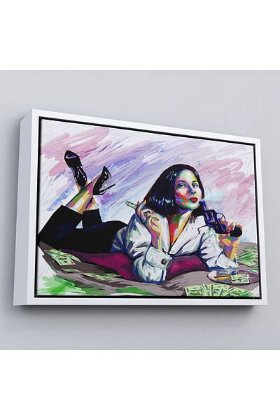 Harita Sepeti Fata Gangster cu pistol într-un cadru Pop Art Pictură decorativă de perete-3530
