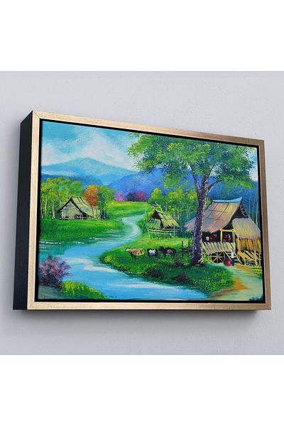 Harita Sepeti Pictură de perete în cadru Thailanda Rural Village Landscape-3478