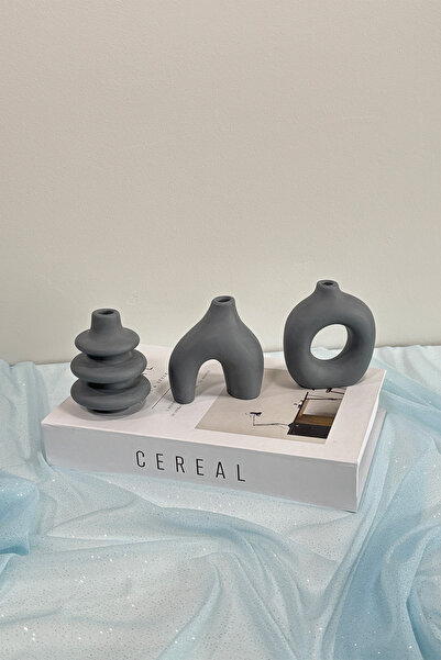 OBLİVİON Minimal Designed 3-Piece Gray Concrete Vase Set - Modern and Stylish | Small Size