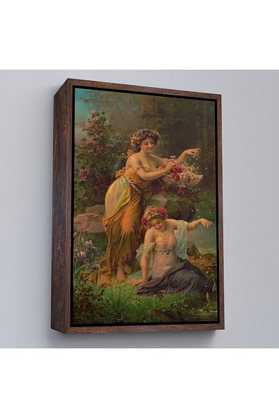 Harita Sepeti Pictură decorativă de perete pentru femeie cu flori pe laturile lacului cu cadru-6248