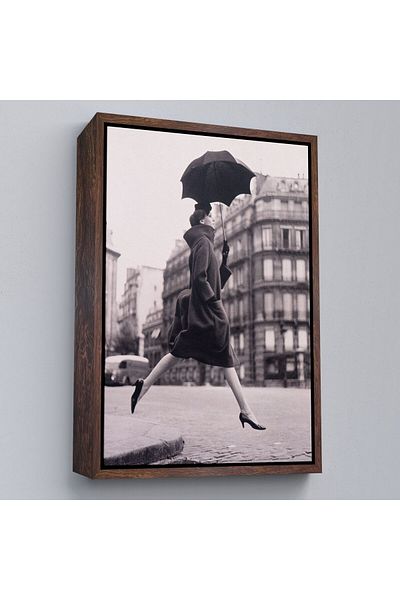 Harita Sepeti Framed Carmen Jumps over a Puddle of Water on the Street with an Umbrella Canvas Print-5286