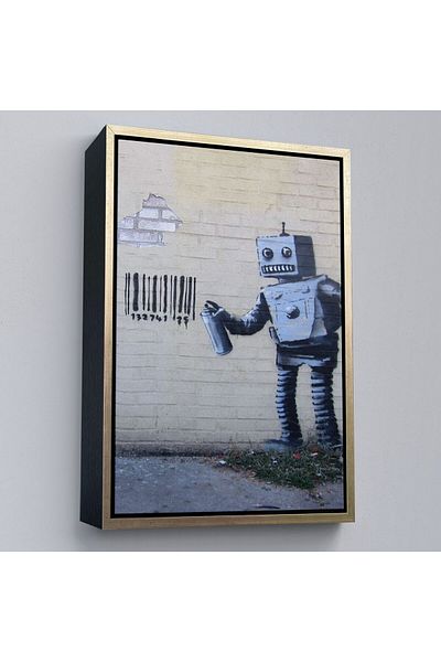 Harita Sepeti Pictură pe pânză cu robotul Banksy care graffiti într-un cadru-4966