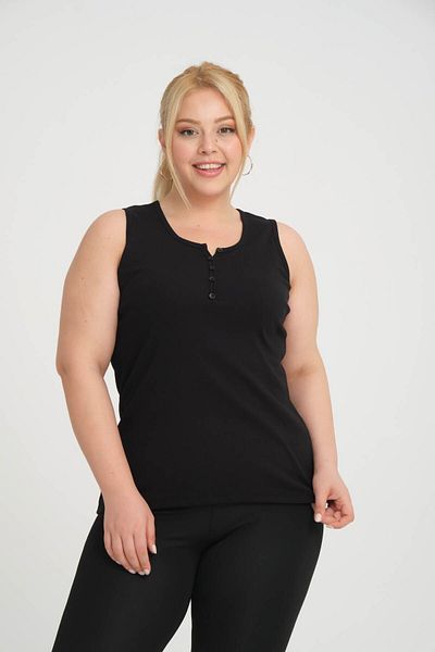 BANEGA Plus Size Black Blouse Undershirt - Thick Straps, Cotton Combed, Crew Neck