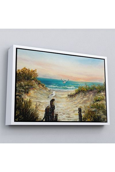 Harita Sepeti Pictură în ulei de pe marginea nisipului la o mulțime de ocean, cu cadru, vedere decorativă, pictură murală pe pânză-3665