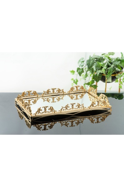 BULUTHOMEAKSESUAR صينية مستطيلة كلاسيكية مصنوعة يدوياً - صينية ذهبية