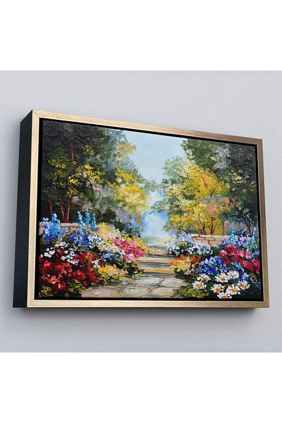 Harita Sepeti Pictură murală pe pânză cu pădure de vară înrămată și flori frumoase colorate-1190