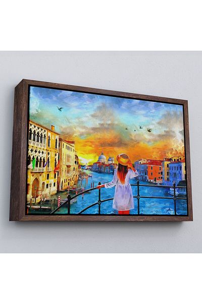 Harita Sepeti Fata care urmărește Canalul Venețian într-un cadru Pictură în ulei Vedere Decorativă Pictură pe pânză de perete-3699