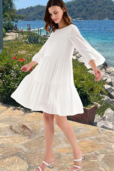 Laranor Γυναικείο Ecru Loose Cutout Voile φόρεμα 20L6832