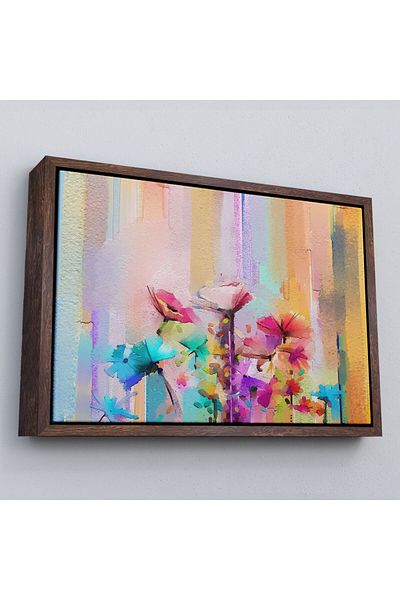 Harita Sepeti Framed Brush Impression Abstract Flower Oil Painting View Canvas Print-3613