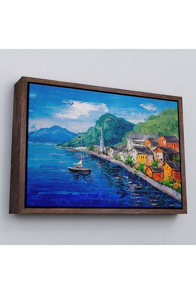 Harita Sepeti Hallstatt Austria Pictură în ulei cu cadru negru Aspect Decorativ Pictură murală pe pânză