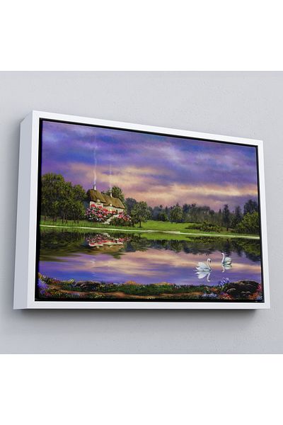 Harita Sepeti Peisaj de casă de pădure pe malul lacului într-un cadru Vedere în ulei Pictură decorativă pe pânză de perete-3678